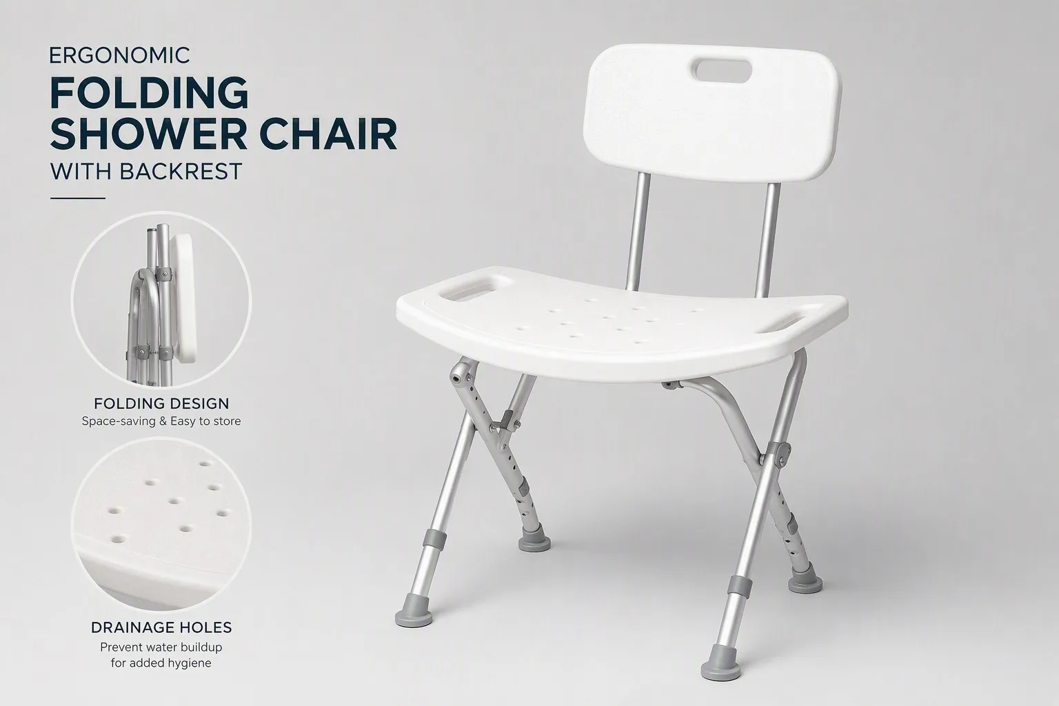 JiNDA ergonomic folding shower chair with backrest