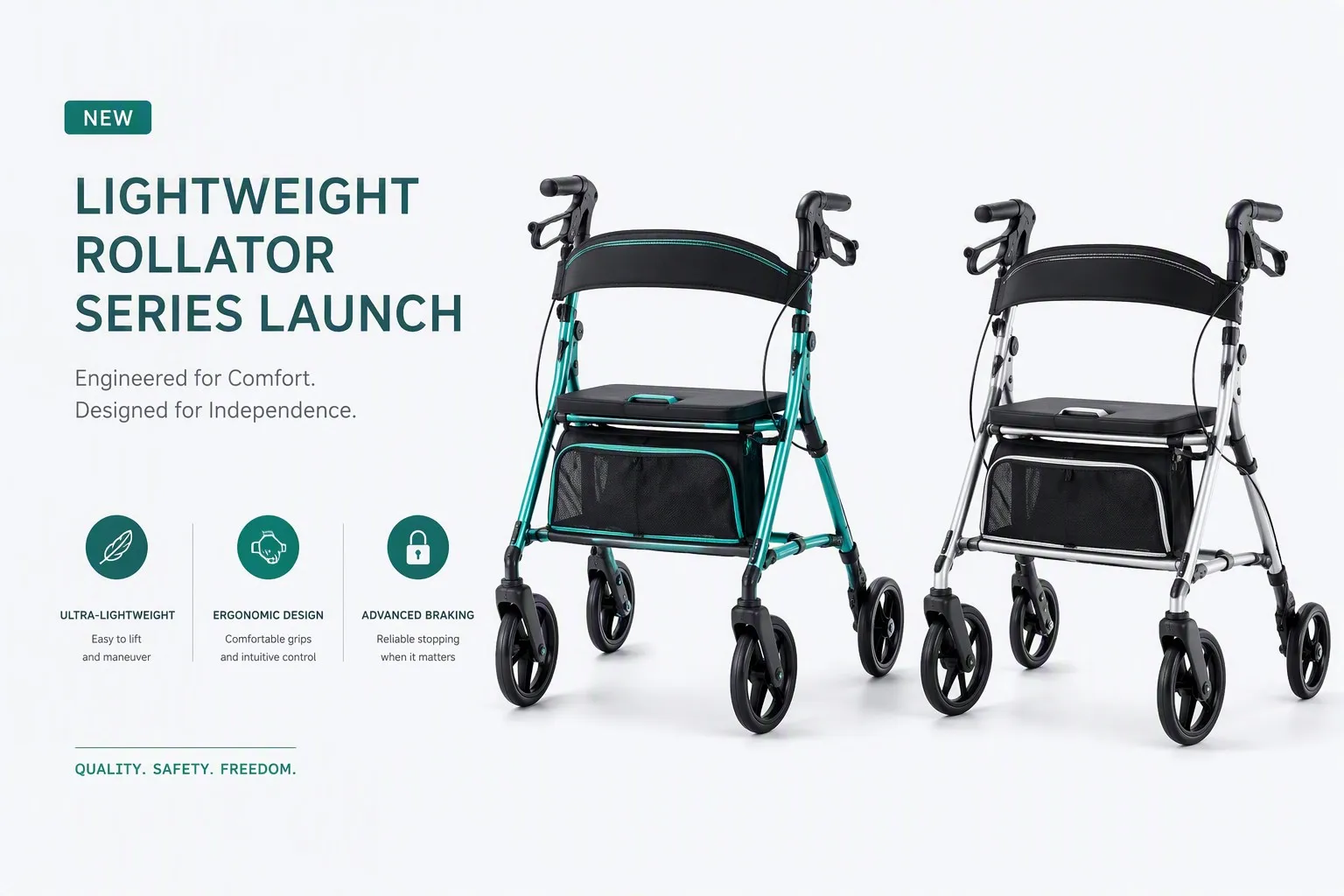 JiNDA lightweight rollator series product catalog shot