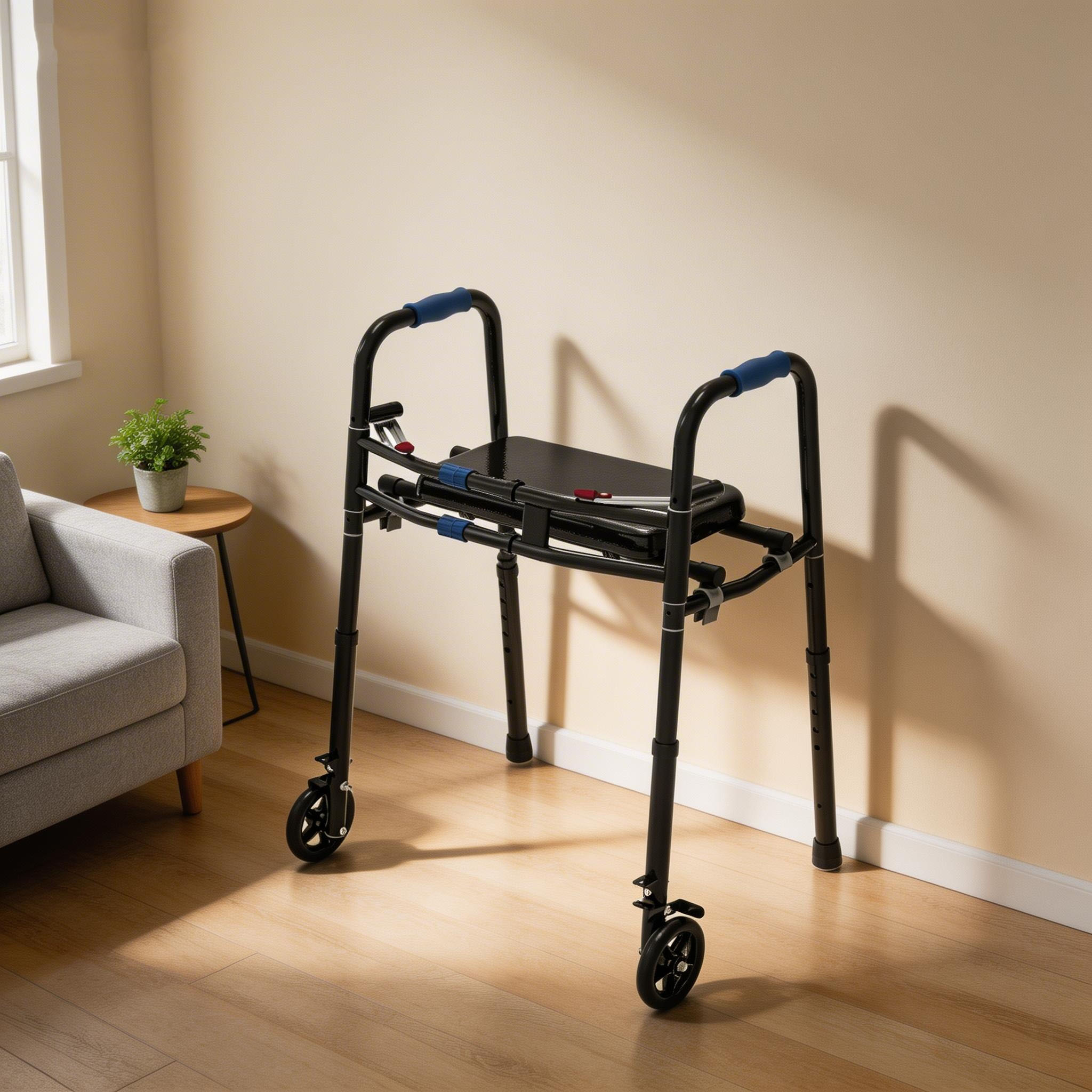 Foldable Steel Walker With Seat Wheels